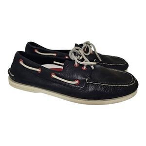 SPERRY Topsiders Blue Leather White Laces Red Grommets - Size 10 1/2